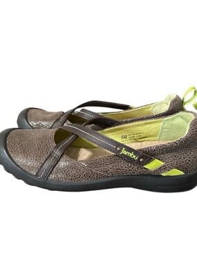 Jambu Brown with Lime Accent Cross-Strap Mary Jane Flats